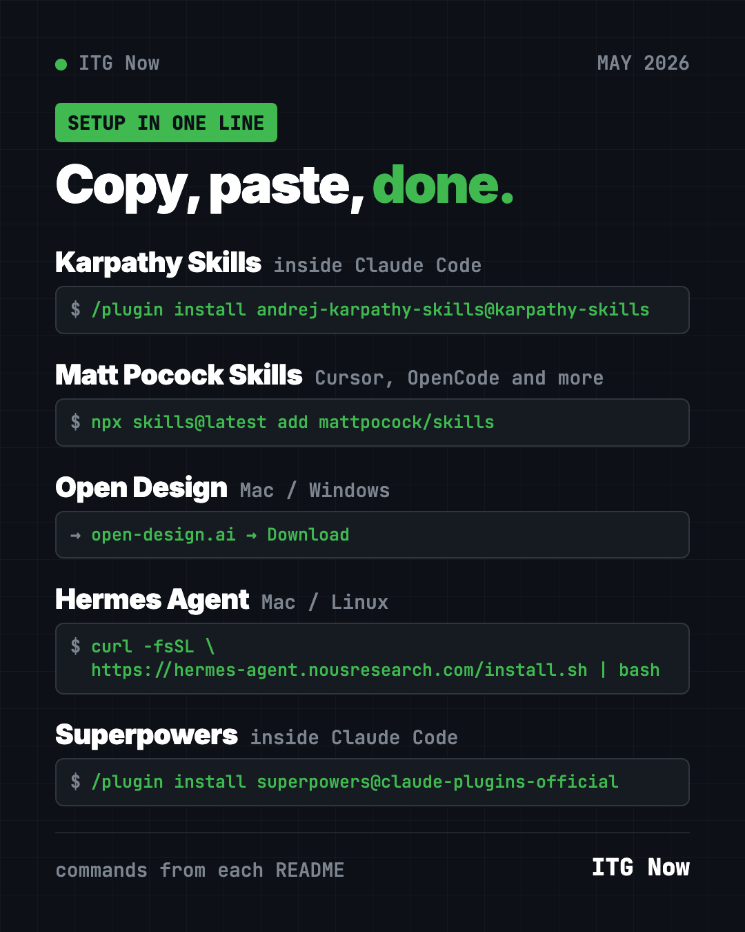 Copy, paste, done: the one-line setup for each of the best GitHub repos May 2026 brought, from Karpathy Skills to Superpowers